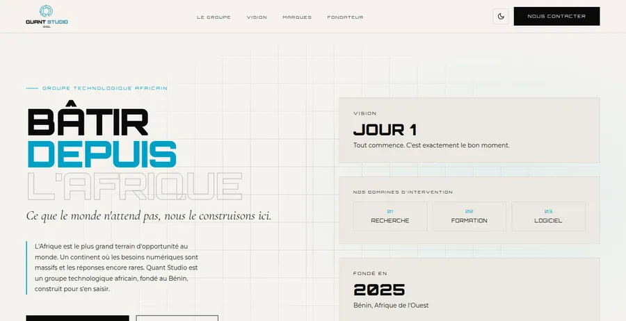 Page d'accueil de QUANT STUDIO